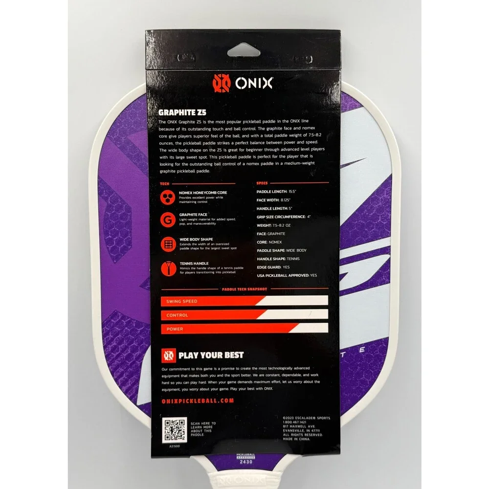 New ONIX MOD Z5 Graphite Pickleball Paddle Carbon Fiber Honeycomb Core Purple